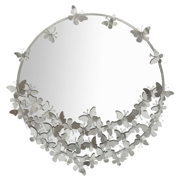 Zidno ogledalo leptir okruglo srebro cm ø 91x3x94