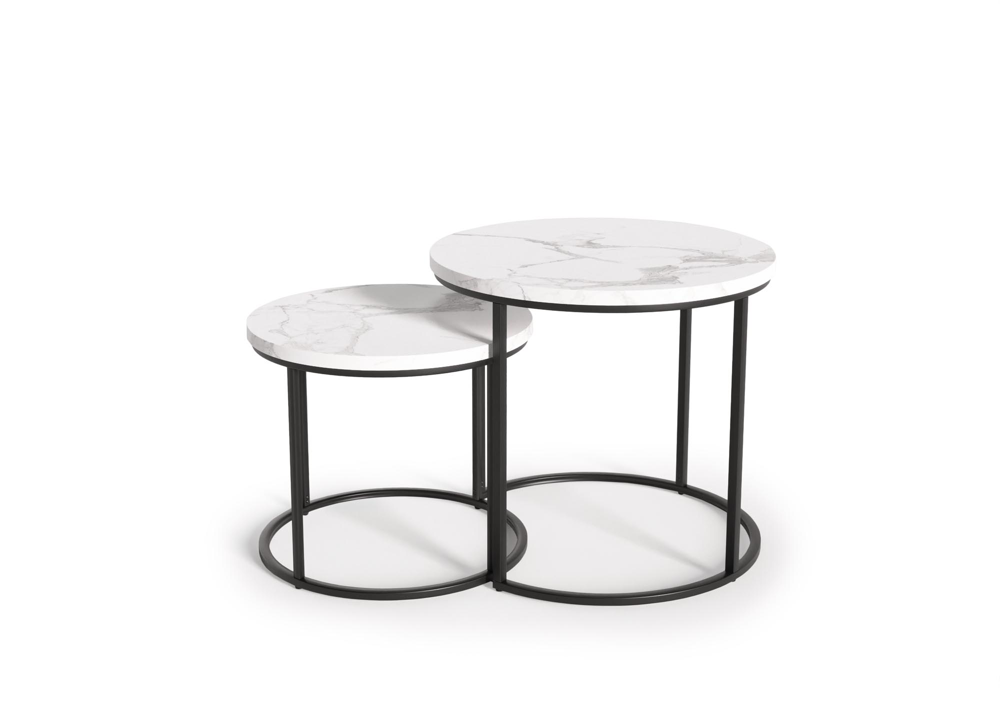 OREO set od dva stolića - bijeli mramor / crni