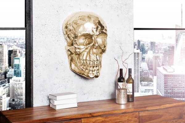 Zidna skulptura Skull 40cm zlato