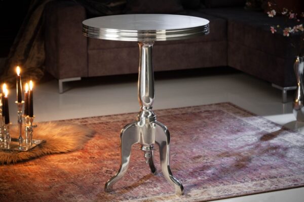 Barokni stol Jardin 75cm srebrni okrugli