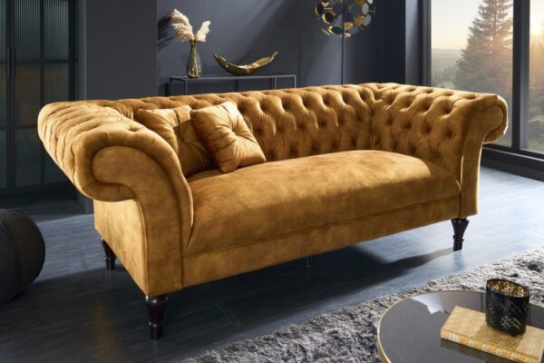 Sofa Paris Chesterfield žuti baršun