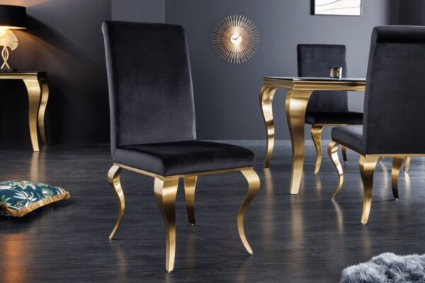 Stolica Modern Barock crna baršun zlatna